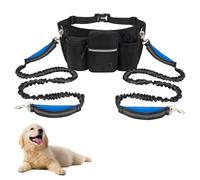 Dog Walking Belt, Waist Leash for 2 Dogs with Shock Absorbing Bungee & Storage Pouch, Adjustable Reflective Waist Pack for Dogs Hiking Running Jogging