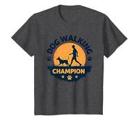 Dog Walking Champion Pet Lover Sunset Silhouette T-Shirt, Kids, Dark Heather Grey, 4 Years