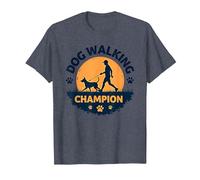 Dog Walking Champion Pet Lover Sunset Silhouette T-Shirt, Men, Heather Blue, M