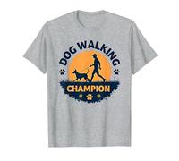 Dog Walking Champion Pet Lover Sunset Silhouette T-Shirt, Men, Heather Grey, 3XL