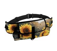 Dog Walking Fanny Pack with Water Bottle Holder - Bee & Sunflowers Dog Treat Pouches for Pet Training Bag Hands-Free Outdoor Pet Walking Bag for Hiking Kibbles, Adjustable Strap