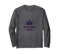 Dog Walking Queen: Royal Pet Lover Long Sleeve T-Shirt, Adult Unisex, Dark Heather Grey, S