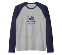 Dog Walking Queen: Royal Pet Lover Raglan Baseball Tee, Men, Navy/Athletic Heather, M