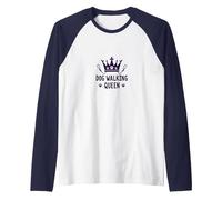 Dog Walking Queen: Royal Pet Lover Raglan Baseball Tee, Men, Navy/White, M