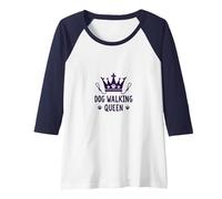 Dog Walking Queen: Royal Pet Lover Raglan Baseball Tee, Women, Navy/White, M