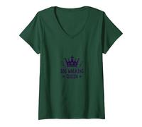 Dog Walking Queen: Royal Pet Lover V-Neck T-Shirt, Women, Forest Green, M