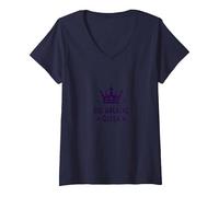 Dog Walking Queen: Royal Pet Lover V-Neck T-Shirt, Women, Navy, M