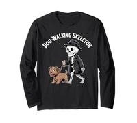 Dog-Walking Skeleton Funny Grim Reaper Pet Humor Long Sleeve T-Shirt