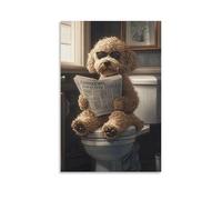 Dog Wall Art Reading A Newspaper on The Toilet Funny Animal Bathroom Posters Abstract Teddy Golden Retriever Pet Bathroom Wall Art Canvas Print Bedroom Living Room Decor Gift 12x18inch Unframe