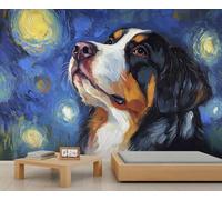 Dog Wall Mural, Dachshund Mural, Blue Starry Night Wallpaper for Living Room Bedroom, Dog Wall Murals - 450x315cm (Not Peel n' Stick)