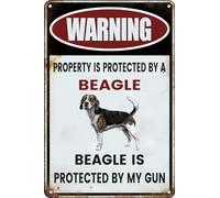 Dog Warning Metal Tin Signs No Trespassing Sign Property Is Protected By A Beagle Is Protected By My Gun For Home Yard Door Indoor Outdoor Wall Decor Metal Sign Plaque Poster 8X12 Inch