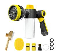 Dog Wash Hose Attachment, 10-in-1 Sprayer Mode Garden Hose Nozzle with Pet Grooming Comb Rubber Brush and 100cc Soap Dispenser Bottle, for Watering Flowers, Car Wash, Dog and Horse Showering (Yellow)