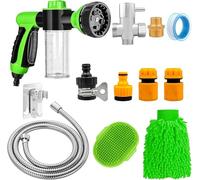 Dog Wash Hose Attachment,Dog Shampoo Hose Attachment with Soap Dispenser, Pet Bath Brush Car Wash Mitt and Dog Comb for Watering Plants, Lawn, Showering Pet