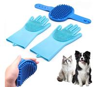 Dog Washing and Bathing Gloves, 2 Pcs Silicone Dog&Cat Grooming Brush&Gloves, Multifunction Massaging Glove Kit for Pet's Long Short Hair to Remove, Wet Dry Clean Use with Adjustable Handle (120g)