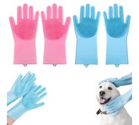 Dog Washing Gloves, 2 Pairs Soft Silicone Pet Grooming Gloves with High-Density Teeth, Dog Bath Glove for Bathing and Massaging Dogs and Cats