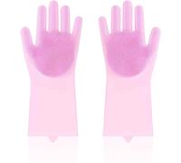 Dog Washing Gloves,Reusable Silicone Gentle Pink Washing up Gloves,2-in-1 Elasticity Grooming Glove for Dogs with Brush Heads,Heat Resistance Silicone Dishwashing Glove,for Pets and Dishwashing