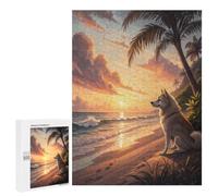 Dog Watching A Sunset on The Beach Adult Puzzle, 500 PCS, Relaxing Jigsaw Activity, A Satisfying Project for Experienced Puzzlers, at Home