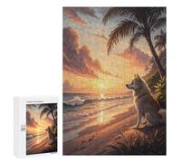 Dog Watching A Sunset on The Beach Jigsaw Puzzle for Adults And Families, 300 PCS, A Satisfying Project for Experienced Puzzlers, at Home