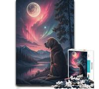 Dog Watching The Aurora Borealis Detailed Jigsaw Puzzle for Adults, 500 PCS
