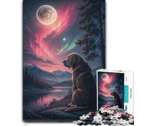 Dog Watching The Aurora Borealis Jigsaw Puzzle for Adults, 1000 PCS