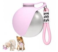 Dog Water Bottle for On the Go, 285 ml Water Bottle, Dogs, Stainless Steel, Leak-Proof Dog Drinking Bottle with Silicone Bowl for Small Dogs and Cats when Camping, Hiking, Walks (Pink)