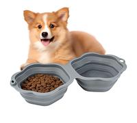 Dog Water Bowl | 2-Compartment Silicone Foldable Dish | Cat Food Bowl Pet Water Feeder | for Cat Kitten Small Medium Large Home Indoor Outdoor Walking Hiking Travel Road Trip