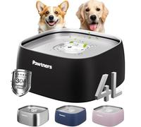 Dog Water Bowl No Spill, 4L Stainless Steel Slow Water Bowl for Dogs with Non-Slip Base, Spill Proof for Medium Large Messy Drinkers, Slow Drinking, Slobber Stopper, No Mess, Black