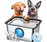 Dog Water Fountain for Large Dogs, 12L/ 3 Gallon Automatic Pet Drinking Fountain for Multiple Pets SUS 304 Stainless Steel, with Large Filter and Quiet Pump, No Spill, BPA-Free,