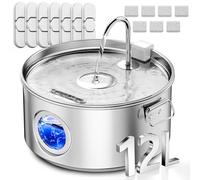Dog Water Fountain for Large Dogs, 3.2Gal/406oz/12L Stainless Steel Dog Water Fountain, Quiet Dog Water Bowl Dispenser with Visible Window for Multi-pet Home, Includes 7 Filters Set