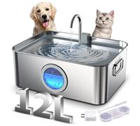 Dog Water Fountain Stainless Steel 12L/410oz/3.2Gal, DYSJ01 Ultra Quiet Pet Water Fountain for Large Dogs Cats & Multi-Pet Home with Water Level Window & LED Indicator