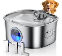 Dog Water Fountain Stainless Steel, 3 Gal/11L Large Pet Water Fountain for Large Dogs Inside, Dog Fountain Water Bowl Automatic Dispenser with Visible Window & LED, Ultra Quiet for Dogs and Multi-Pet