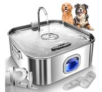 Dog Water Fountain Stainless Steel, 410oz/3.2Gal/12L Large Pet Water Fountain for Large Dog, Dog Water Bowl Dispenser with Water Level Window & LED Indicator, Super Quiet, with 2pcs Filters