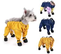Dog Waterproof Anti Dirty Non-Slip Four Leg Pants Boots with Suspenders Reflective,Adjustable Dog Paw Abdominal Protection Cover Outdoor Walking Hiking Bootie for Small Medium Dogs_S(Yellow)