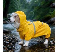 Dog Waterproof Jacket Lightweight Nylon Dog Raincoat Puppy Poncho with Harness Hole Reflective Stripe Adjustable Hooded Pet Rain Gear