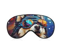 Dog Wearing Glasses Travel Eye Mask Blackout Eye Mask for Sleeping Airplane Eyemask with Adjustable Strap Sleep Masks for Women Men Soft Night Blindfold Eyemask