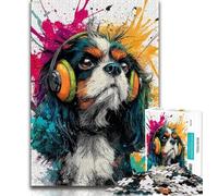 Dog Wearing Headphones Adult Jigsaws 1000 Pieces Difficult,Challenging Family Activity Games DIY Toy for Home Wall Decor Gifts (75x50cm)