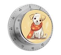 Dog Wearing Red Scarf Mechanical Kitchen Timer for Cooking 60 Min with Magnetic Backing Loud Alarm,Stainless Steel Wind Up Countdown Timer Cute Egg Timers for Cooking Studying Gaming Classroom Office