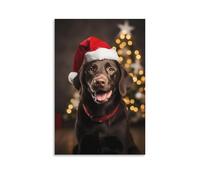 Dog Wearing Santa Hat Poster Decorative Painting Canvas Wall Posters And Art Picture Print Modern Family Bedroom Decor Posters 08x12inch(20x30cm)