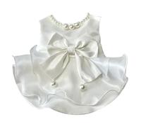 Dog Wedding Dress Puppy Cat Pet Bride Outfit Clothes Pearls Necklace Decor Bowknot Pure Satin Formal Apparel Luxury Princess Tutu (White, Small)