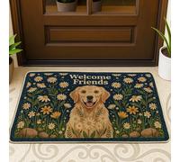 Dog Welcome Door Mat, Nature Rustic Flowers Grass None Green Washable Low Profile Under Doormat Rug Home Decor for Entryway Outdoor Porch Balcony 29x17 Inch