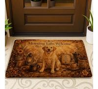 Dog Welcome Door Mat, Rustic Cozy Coffee Lantern Fall Brown Rubber Non-Slip Entry Mat Outdoor Decor for Front Door Entryway Patio 29x17 Inch