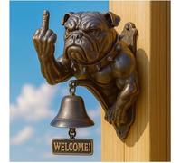 Dog Welcome Doorbell Series-Unique Animal Door Bell-Vintage Cast Iron Chime-Novelty Hound Hanging Figurine Ornaments-Outdoor Decor Dinner Bells-Creative Gifts For Puppy Lovers（Middle Finger Bulldog)