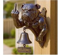 Dog Welcome Doorbell Series-Unique Animal Door Bell-Vintage Cast Iron Chime-Novelty Hound Hanging Figurine Ornaments-Outdoor Decor Dinner Bells-Creative Gifts For Puppy Lovers(Middle Finger Bulldog