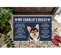 Dog Welcome Mats for Front Door Outdoor Entry Welsh Corgi Rules Doormat Indoor Non Slip Rubber Rugs Washable Entrance Floor Porch Door Mat for Home Kitchen Bathroom Decor 24"X 16"