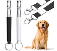 Dog Whistle, 2 Pcs Dog Training Whistle with Lanyard, Adjustable Ultrasonic Silent Dog Recall Training Whistles, Professional Dog Whistle to Stop Barking Neighbors Dog for All Dogs (Black and White)