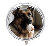Dog Who Likes Ice Cream Printed Pill Box Pill Container Portable Medicine Pill Case Metal Travel Pill Box Vitamin Container with 3 Compartment Medicine Case