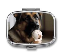 Dog Who Likes Ice Cream Square Pill Box Travel Portable Pill Case 2 Compartment Medicine Metal Tablet Vitamin Holder Organizer for Purse Pocket