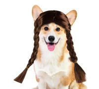 Dog Wig Costume - Brown Cat Wig Double Long Braid - Funny Dog Cat Costumes for Halloween, Christmas, Parties, Festivals, for Small Medium and Large Dogs
