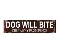 "Dog Will Bite - Keep Away From Fence" Rustic Metal Sign - 16x4 Inch No Trespassing Warning Plaque - Durable Outdoor Beware Sign for Gates, Yards & Property Lines