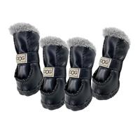 Dog Winter Boots 4Pcs/Set Thermal Plush-lined Synthetic Leather Dog Shoes Soft Non-slip Snow Boots for Small and Medium Sized Dogs, Size 4#